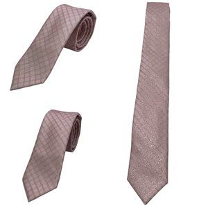 JF J. Ferrar Light Pink with Metallic Silver Grid Print Neck Tie